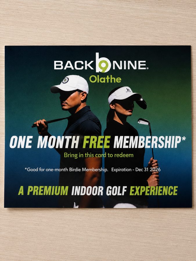 Back Nine Olathe card for one month of free membership