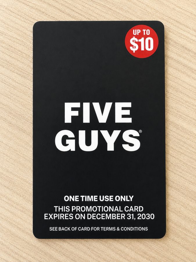 Five Guys promotional gift card